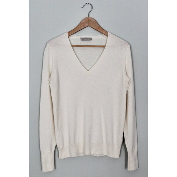 EVERLANE 100% Cashmere Ivory V-Neck Sweater, Size M Medium - Picture 2 of 9